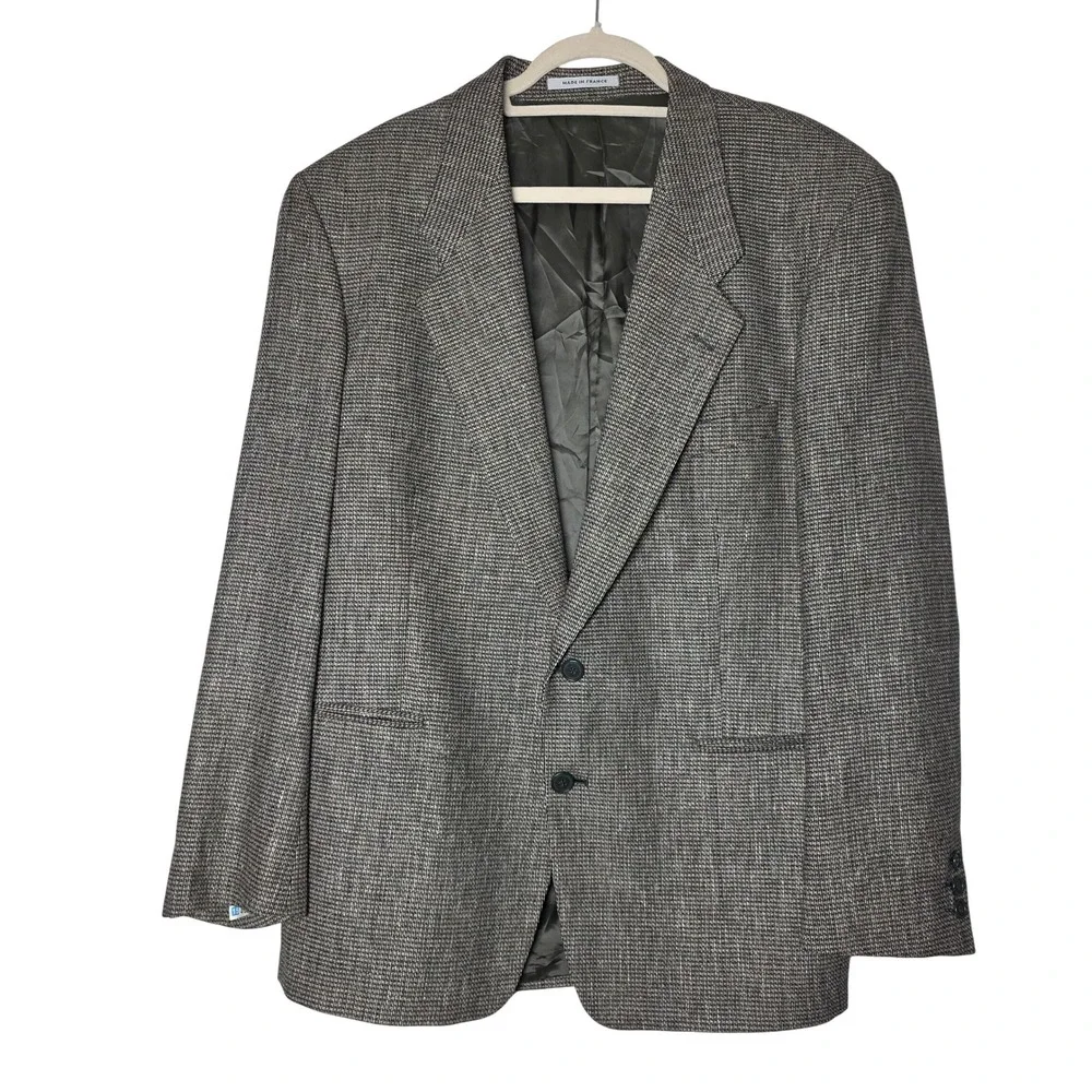 Yves Saint Laurent Mens Blazer 42 Gray Houndstooth Made in France Vintage YSL